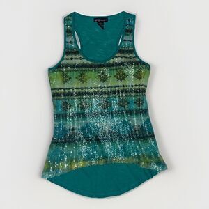 Vintage Y2K Self Esteem Green Sequin Tank Top Women’s Size Small